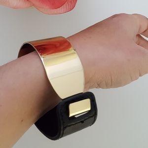 Fashion Gold-Black Leather Bracelet